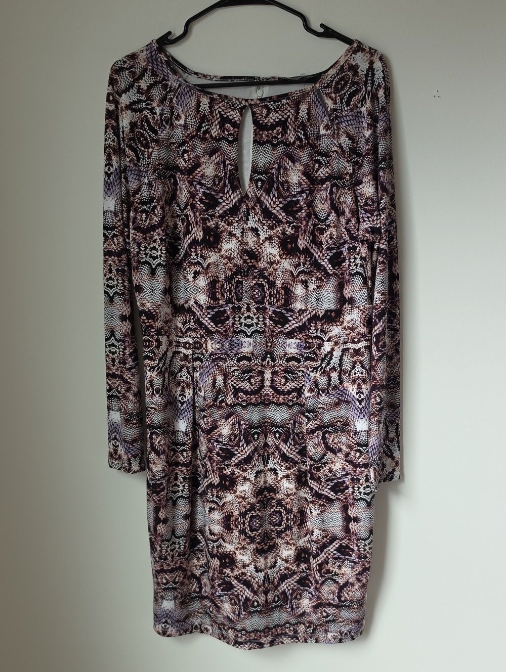Long Sleeve Printed Sheath Dress - Snake Or Croc Print